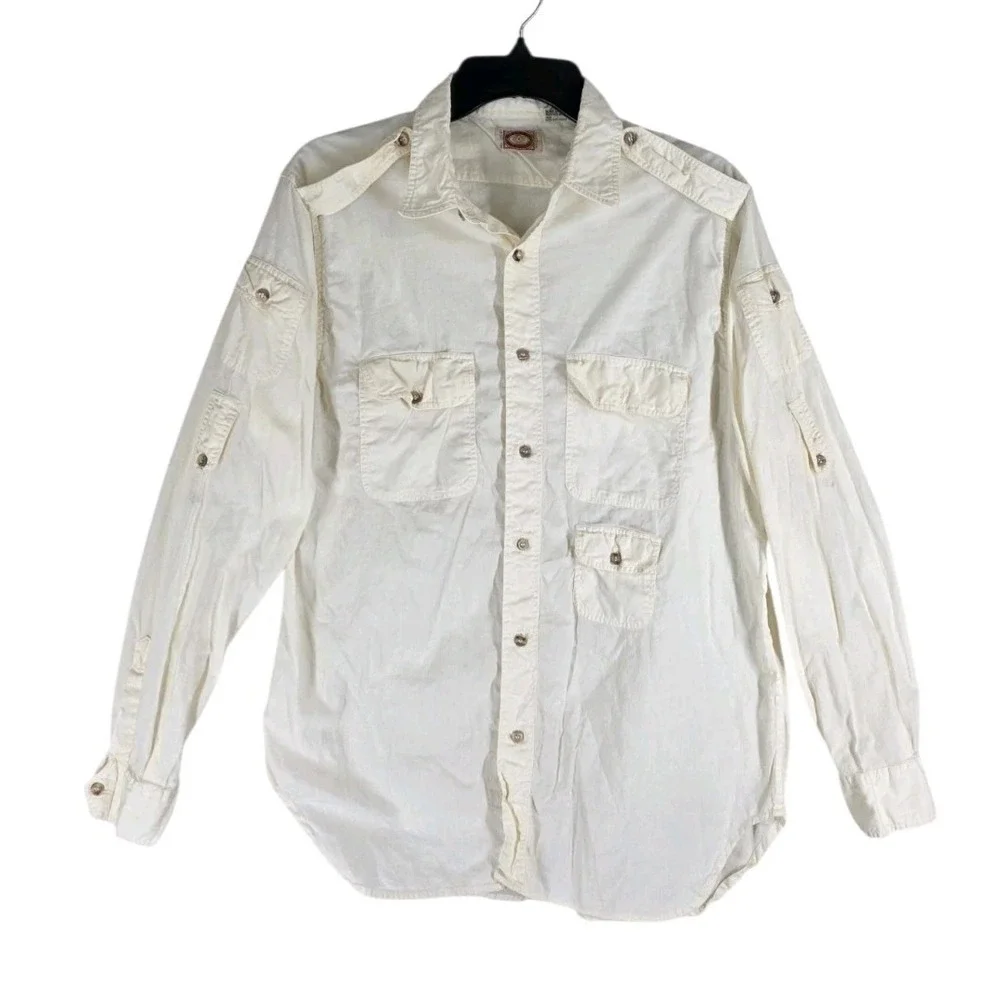 Vintage Banana Republic Safari Shirt Mens L Mill Valley Cotton Roll Tab Sleeve
